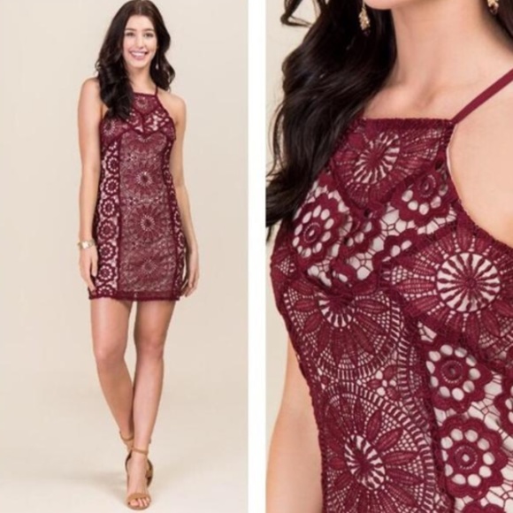 Francesca's Collections Dresses & Skirts - Francescas Maroon & White Crochet Cocktail Dress